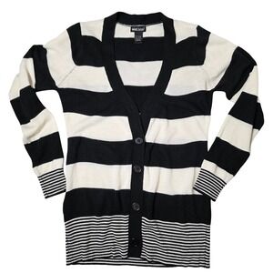 Wet Seal Womens Black White Striped Button Up Cardigan Sweater Size L